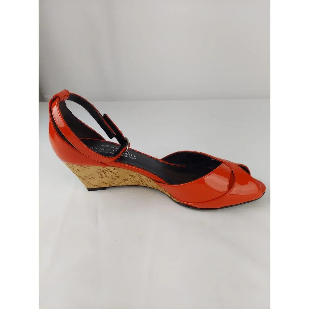 Donald J Pliner Couture Red Strap Peep Toe Cork Wedge Made in Italy 6.5